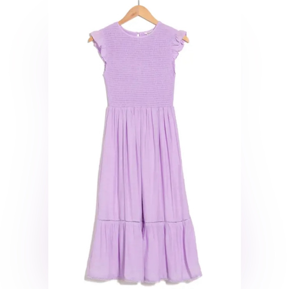 Capped Sleeve Lavender Flounce Dress